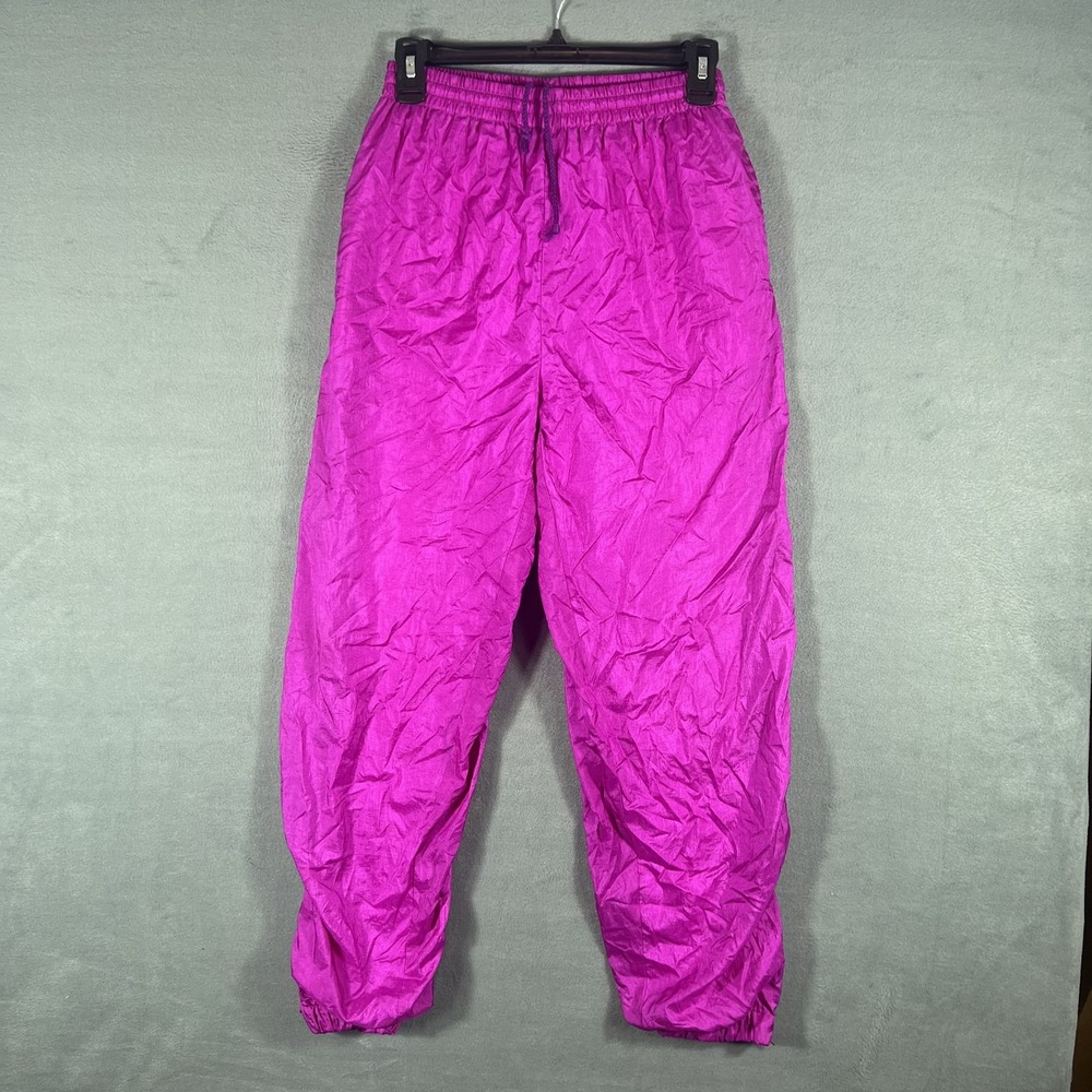 Vintage 90s Women's Pink Nylon‎ Windbreaker Track Pants Elastic Waist Size M